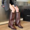 Европа, Америка 2025 осень и зима новые ретро плиссированные модные сапоги женские длинные ковбойские сапоги на высоком каблуке сапоги-брюки