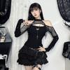 AltGoth Mall Gothic Sexy T-shirt Women Streetwear Harajuku Y2k E-girl Mesh Patchwork Hollow Out Long Sleeve Halter Crop Tee Tops