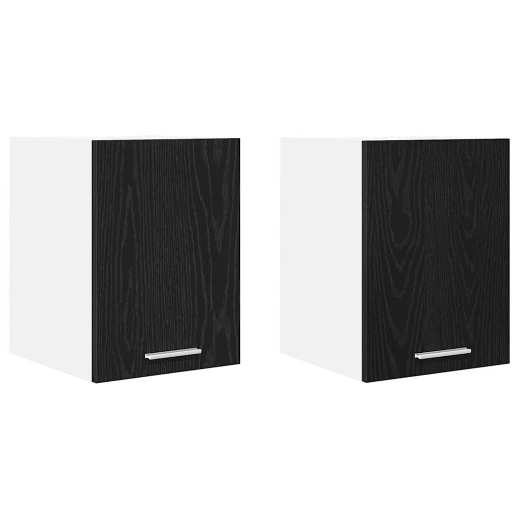 Wall Cabinet 2 pcs Black Oak and White Engineered Wood