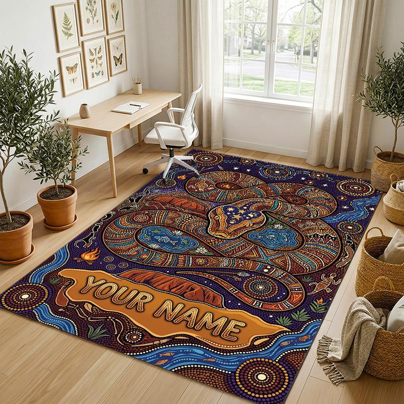 Native Art Theme Soft Crystal Velvet Rug Custom Name & Text Print Non Slip Floor Rug for Bedroom Living Room