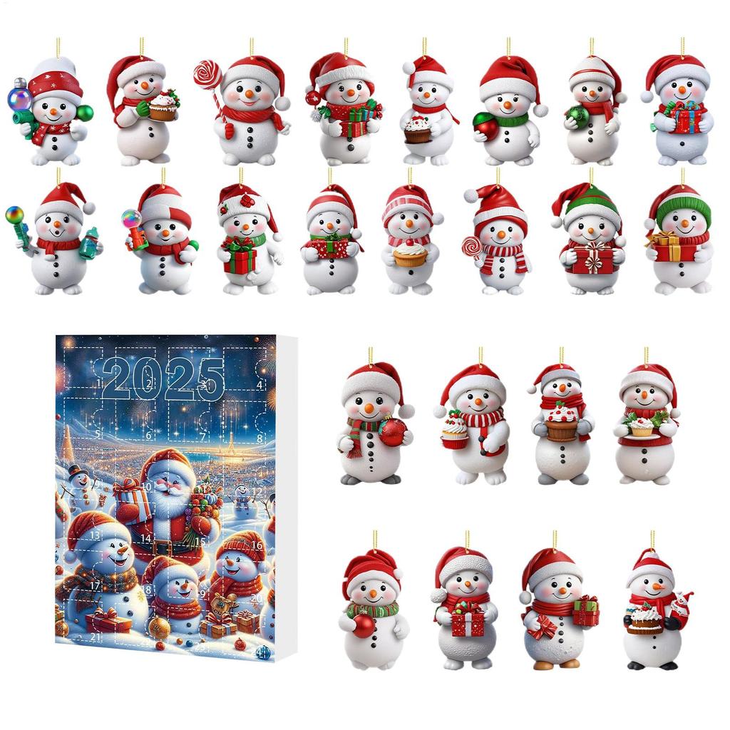 Christmas Countdown Ornaments 2D Acrylic Advent Decoration Snowman Christmas Countdown Ornaments for Tree Branches Windowsills