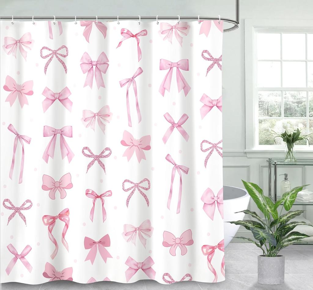 Розовая шторка для душа с бантом каваий акварельный принцессный стиль милое украшение для ванной комнаты подходит для девочек романтическая замковая тема