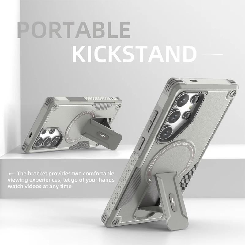 Роскошный чехол Magsafe для беспроводной зарядки с магнитным креплением для Samsung Galaxy S25 S24 Ultra Plus, противоударный жесткий чехол с невидимым кронштейном