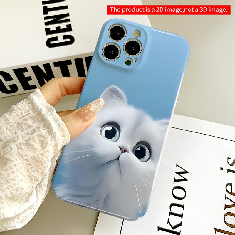 2DFlat Cute White Cat Eyes Blue Background Phone Case All inclusive film hard iPhone case, compatible with iPhone 18 Pro Max 17 16 15 14 13 12 11