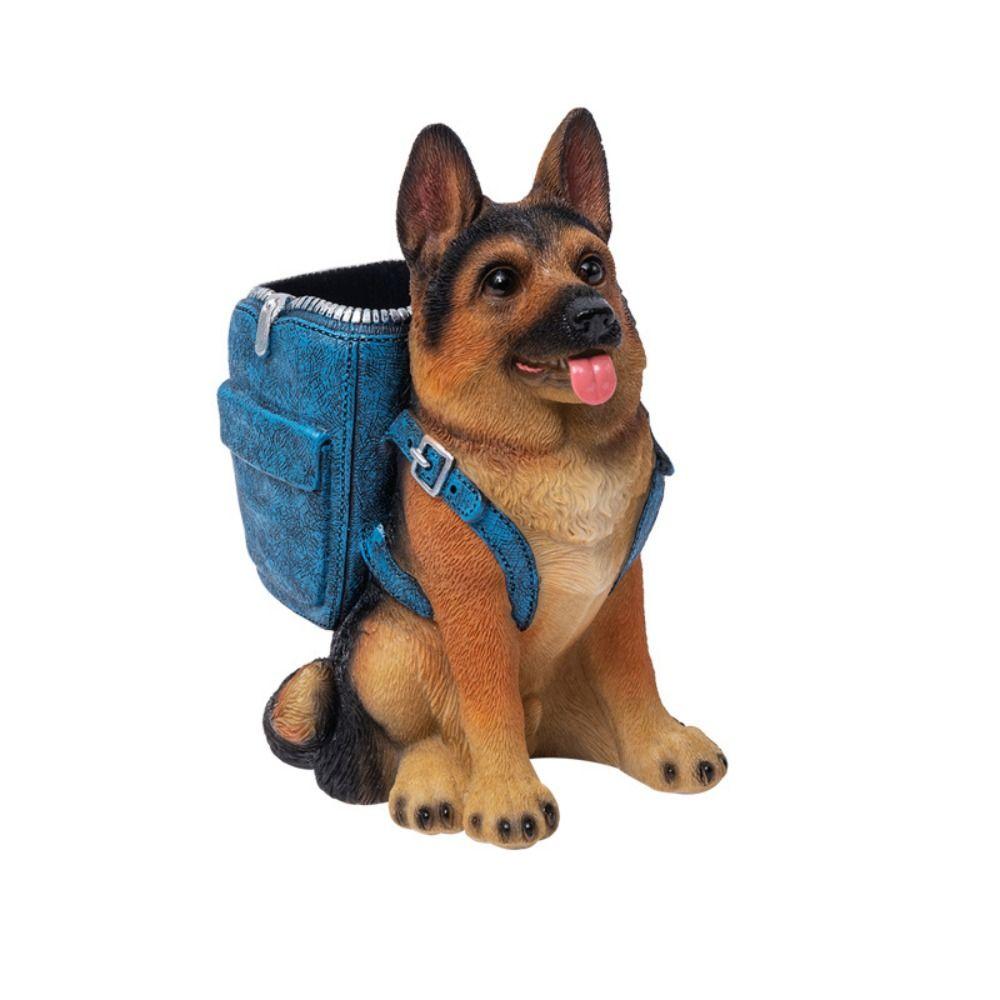 Resin Statue Desktop Storage German Shepherd Pen Box Figurines New Dog Sculpture Pen Container