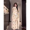 Danmo Dot Robe for Women Sleepwear Nightdress Winter Night Wears Warm Fleece Pajama One Piece Nightgown Hooded Long Sleeve Homewear