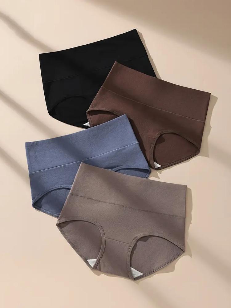 4Pcs Women Panties High Waist Breathable Pure Cotton Underwear Briefs Ladies Underpants