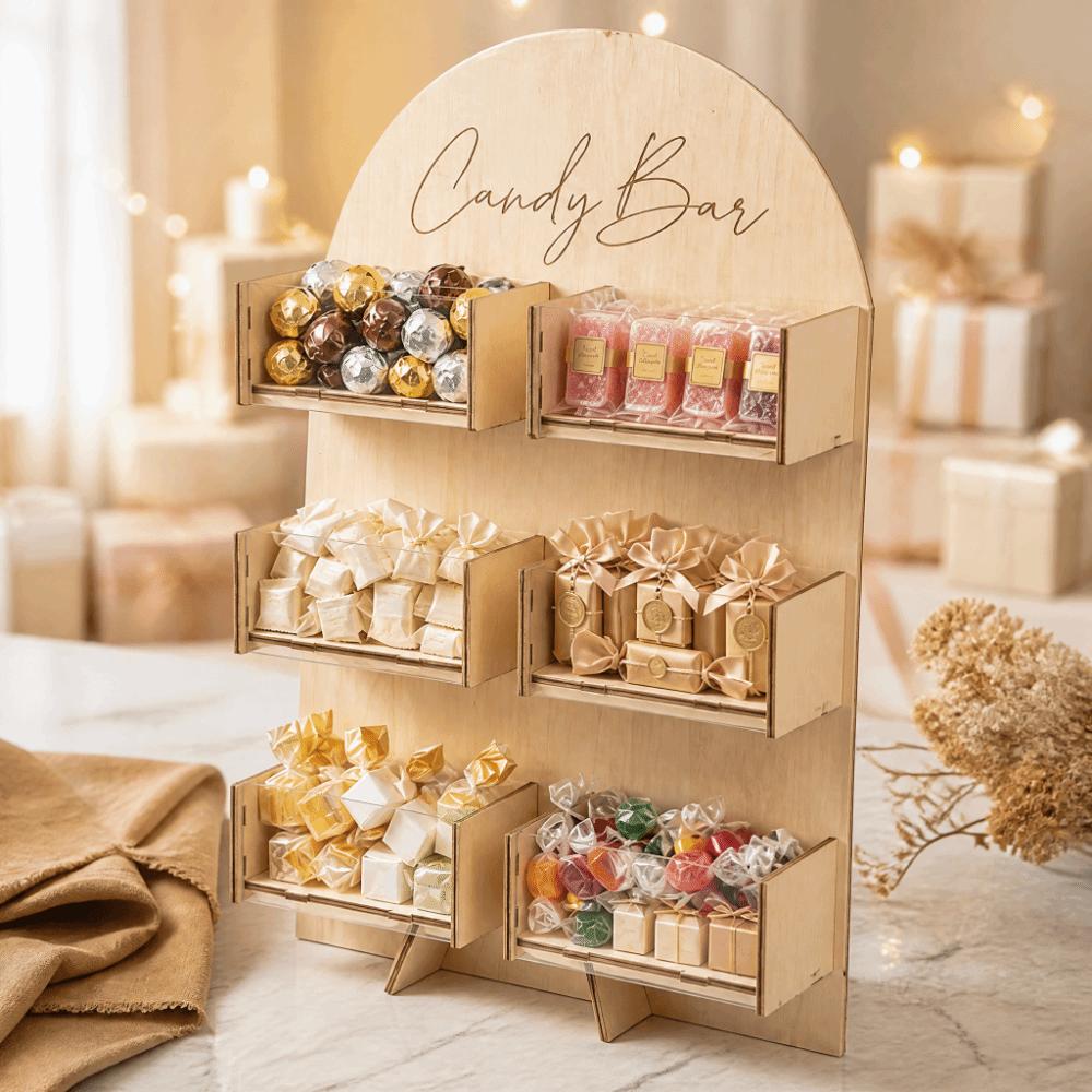 4/6 Grids Snack Display Stand Arched Shape Wooden Candy Box Dessert Display Stand Birthday Party