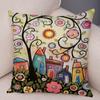 Colorful Cartoon House Pillowcase Retro Country Colors Urban Sofa Cushion Cover Home Car Decoration