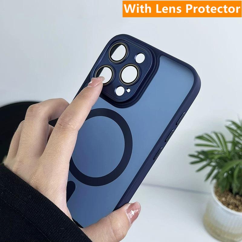 Матовый полупрозрачный чехол для телефона для iPhone 17 16 15 14 13 12 11 Pro Max Plus 16e для Magsafe Беспроводная зарядка Защитная крышка для объектива