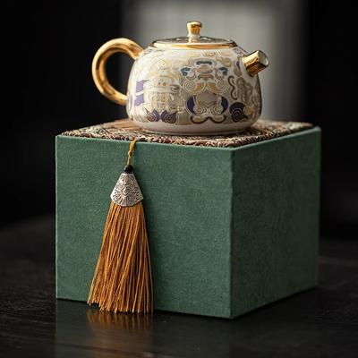 Керамический винтажный чайник Дуньхуанский белый Танка Позолоченный золотом серебряный чайник Бытовой личный специальный набор для чая Кунг-фу Маленький чайник для воды