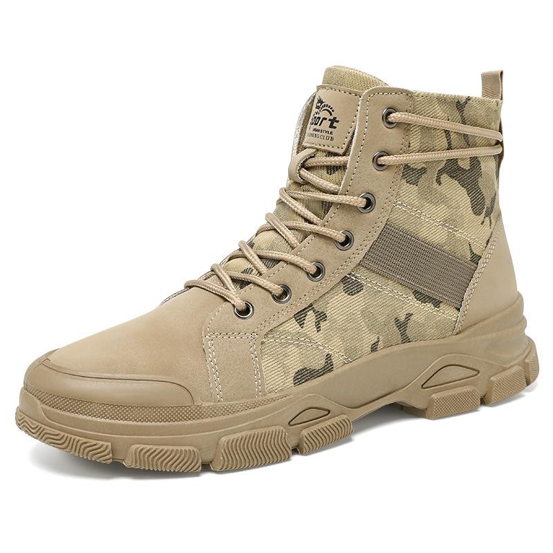 Mens Camouflage High Top Work Boots Comfortable Sneakers Outdoor Hiking Shoes Thick Sole Non-Slip Durable Lace-Up Platform Boots