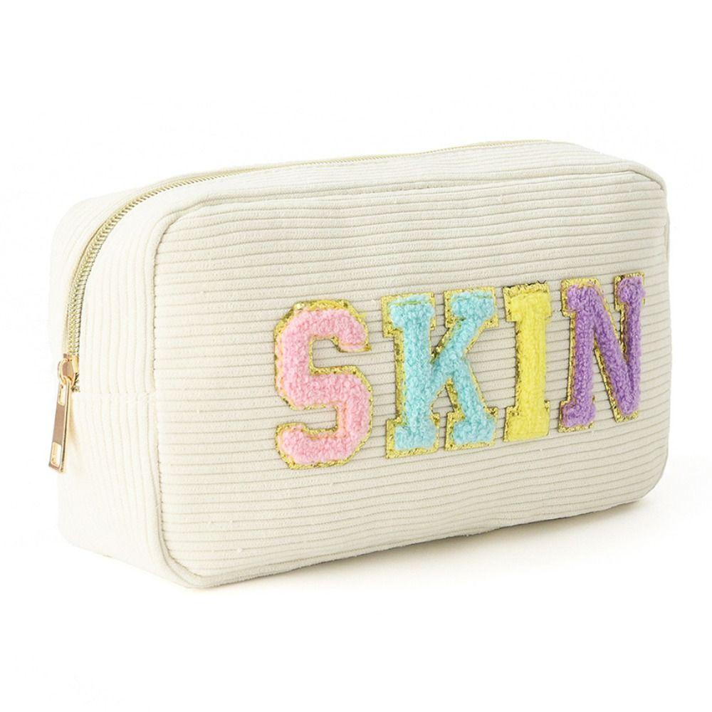 Corduroy Storage Bag Pink Beige Blue Purple Embroidery Letter Makeup Train Cases High Capacity Lipstick Organizer Women Girls