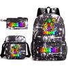 Rhythm Box Game Merchandise Student Bag Sprunki Cartoon Starry Sky Backpack Leisure Bag 3-piece Set D