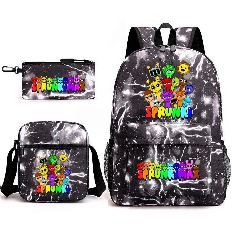 Rhythm Box Game Merchandise Student Bag Sprunki Cartoon Starry Sky Backpack Leisure Bag 3-piece Set D