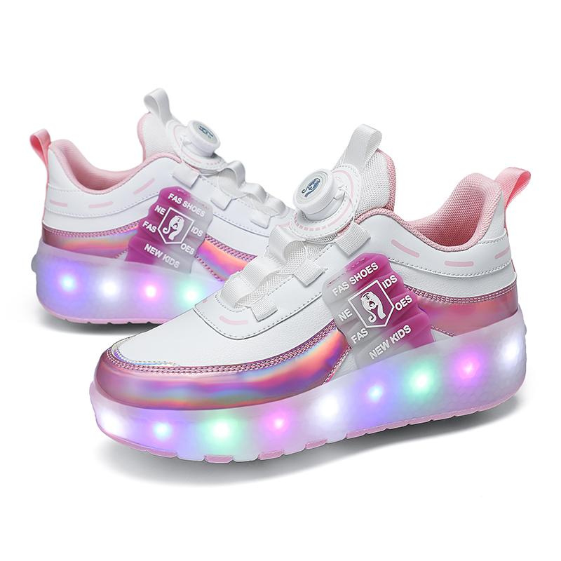 Children's Fashion Wear-resistant Rechargeable Double Row Two Wheel Pulleys Violent Walking Shoes Lighting Lights Sports Shoes Board Shoes