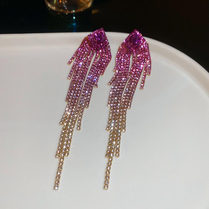 Silver needle zircon geometric fringed earrings light luxury high-end autumn and winter earrings women's new popular earrings