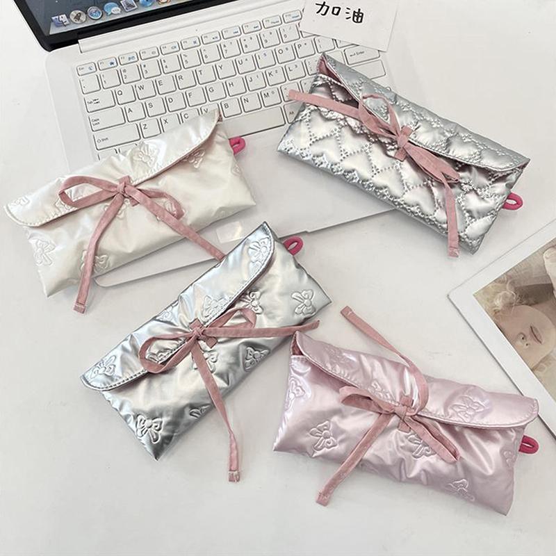 Милый стеганый бант Любовь клапан Органайзер пенал Кошелек для монет Девичья косметичка Женская портативная сумка для хранения мелочей Подарок