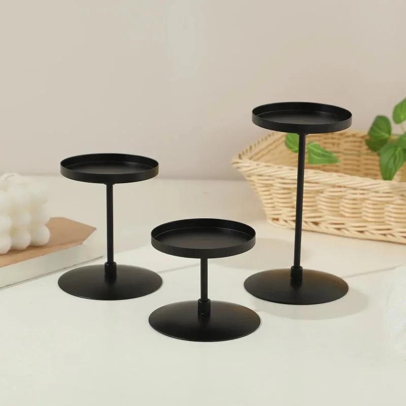 Candlestick Candle Base Candlestick Matte Disc Black Metal Iron Ornaments Wedding Decorations Candelabro Memory Candle Holders