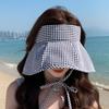Sun Hat Summer Hats For Women Empty Top Plaid Breathable Sunscreen Windproof Rope Fashion Sunhat Beach Accessories Sunshade