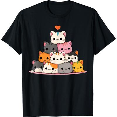 Кошка Милый Котенок Куча Кошек Аниме Каваи Неко Подарок Женская Футболка для Девочек