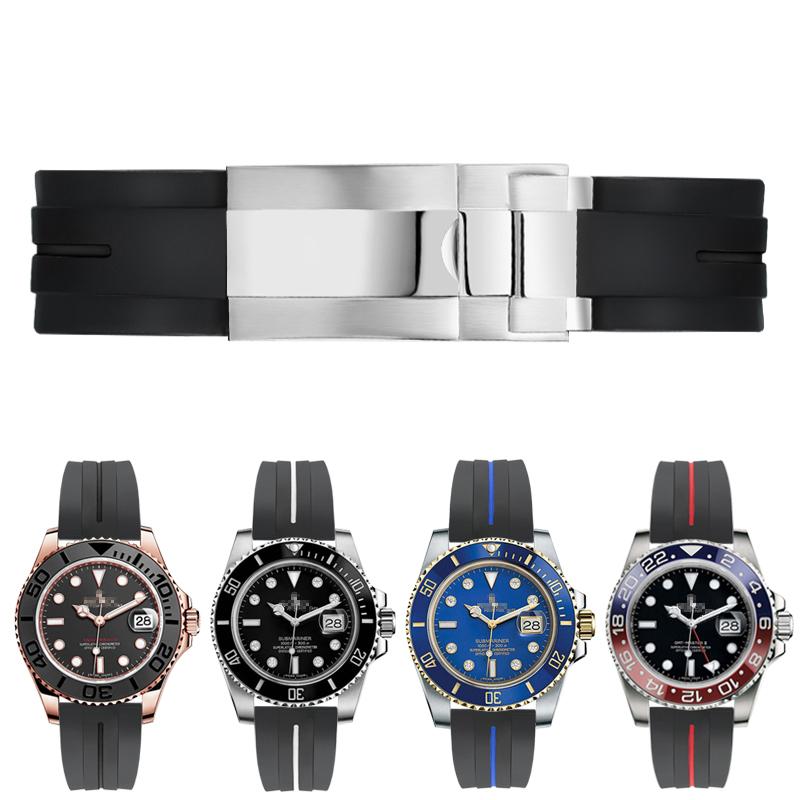 Резиновый ремешок для часов Seiko Tudor Citizen с пряжкой из нержавеющей стали, водонепроницаемый браслет для часов 20 мм 21 мм черный синий