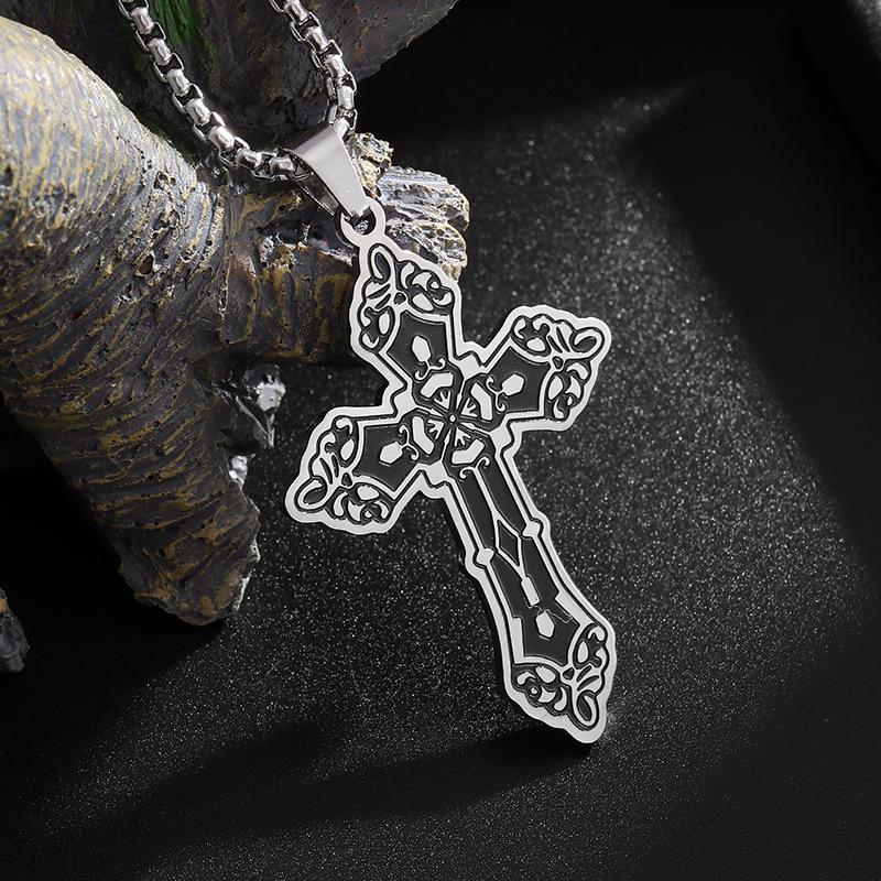 Popular European and American Gothic Cross Necklace for Men and Women Versatile Retro Corrosive Smearing Accessories