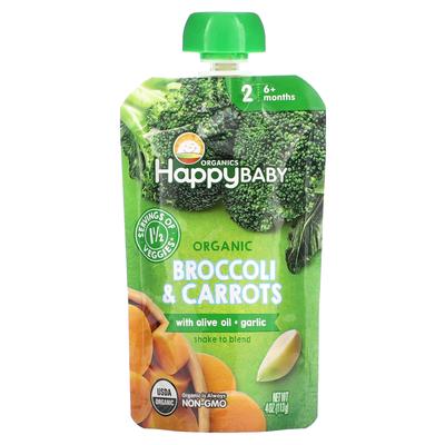 Happy Family Organics Happy Baby, Возраст 6 месяцев и старше, Органические брокколи и морковь, с оливковым маслом + чеснок, 4 унции (113 г)