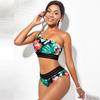 Women's Swimwear Tankini 2 Piece Swimsuit Green and Fresh Print One Shoulder Temptation Swimsuit Vacation Bathing Suits