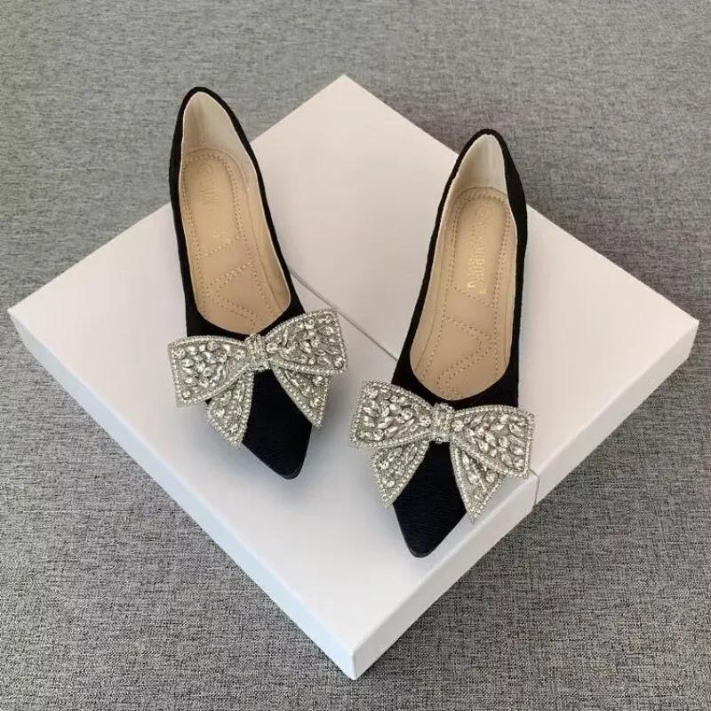 Fashion Women's Flat Shoes Bridesmaid With Crystals Anti-slip Shallow Ladies Footwear Summer 2025 Spring Chic and Elegant Popular On Y2k