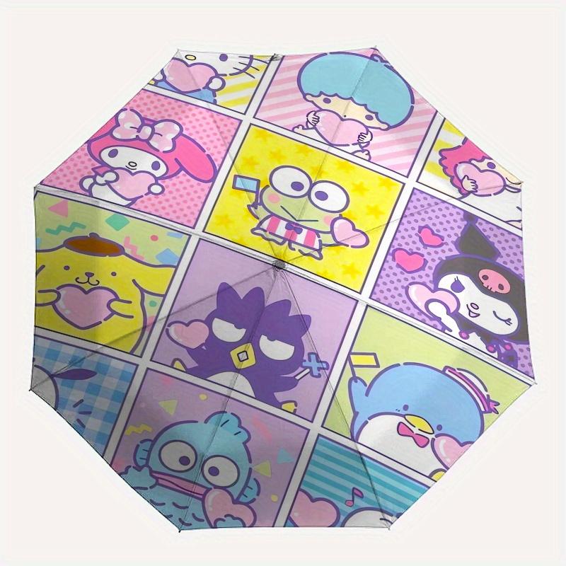 Sanrio Characters,Kawaii Icons Automatic Folding Umbrella Simple 8 Rib Design, Bright Cartoon Pattern, Durable Iron Frame, Suitable For Trav