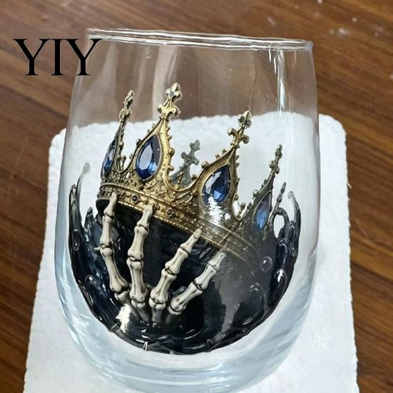 Decorative Glass for Housewarming Pirate Theme Stemless Wine Glass, 425ml Capacity, Marine Inspired Design Life Themed Gifts Borosilicate Cup, Coastal