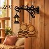 Bookworm Office Accessory Vintage Bookshelf Light with Cat Sleeping on Book Design, Retro Lantern Small Indoor Accent Lamp for Reading, Decorative LED