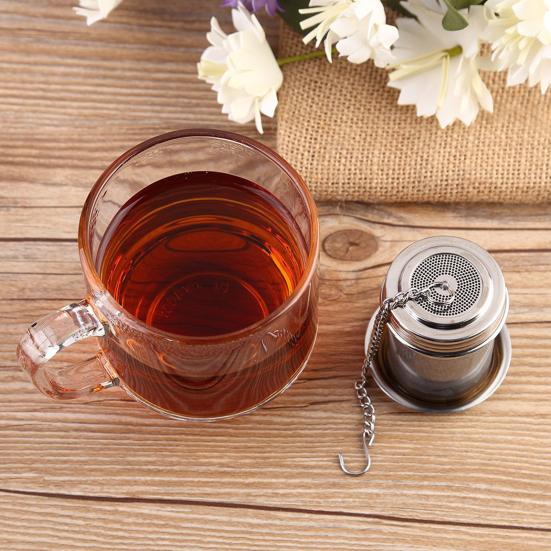 Ситечко для чая с подносом, подвесная цепочка, мелкоячеистая заварочная чашка из нержавеющей стали, мини-цилиндрическая заварочная машина, многоразовый чайник, чайные аксессуары