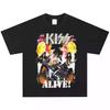 Футболка 2025 Kiss Alive, Рок-группа, Американский Ретро Уличный Хип-хоп, С коротким рукавом, Винтажная, Модная, Высококачественный, Бренд Люкс