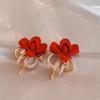 Серьги-пусеты с флокированными цветами, листьями и жемчугом для женщин, легкая роскошь, высококлассные красные серьги-гвоздики, новая корейская мода, стильные циркониевые женские