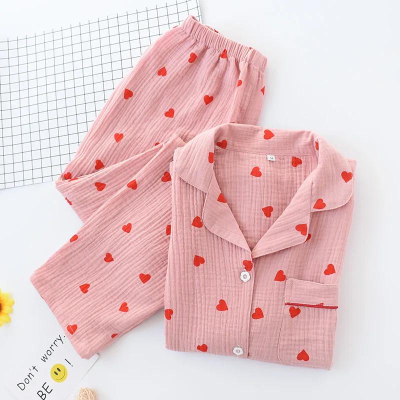 Spring, Summer and Autumn New Style Women's Pure Cotton Gauze Home Clothes Suit Long-sleeved Trousers Cute Cartoon Suit for Women
