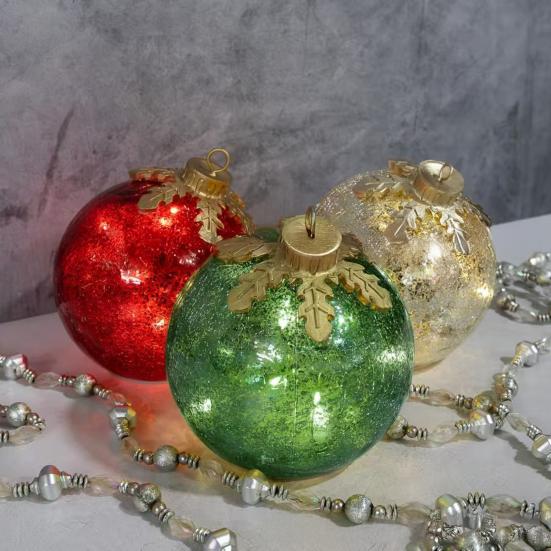 3 Pcs Christmas Ball Ornaments Pre-Lit Balls with Soft White LED Light for Tabletop Xmas Home Party Centerpiece