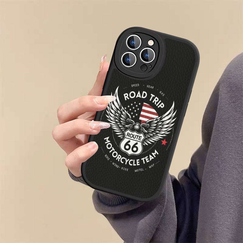 Ретро Чехол для телефона Route 66 Road Trip для iPhone 16 15 14 13 12 11 Pro Max Plus Кожаный Мягкий Чехол