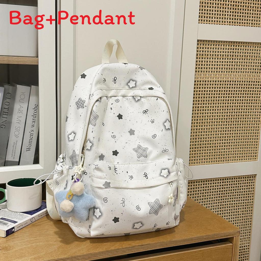 Style Girl Backpack With Star Print Nylon Lightweight Casual For Teenagers