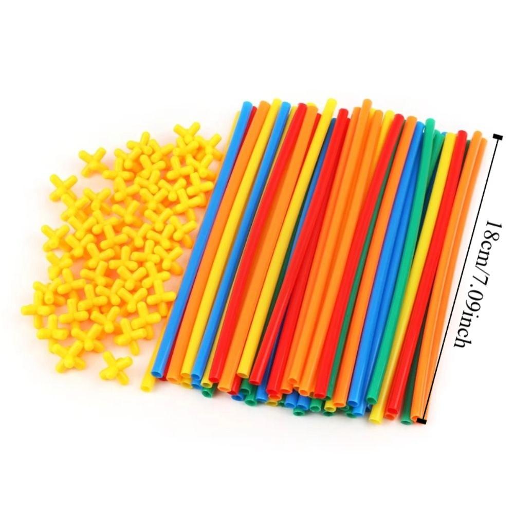 300pcs Engineering Educational Puzzle Colorful Straw Toy House Space Construction