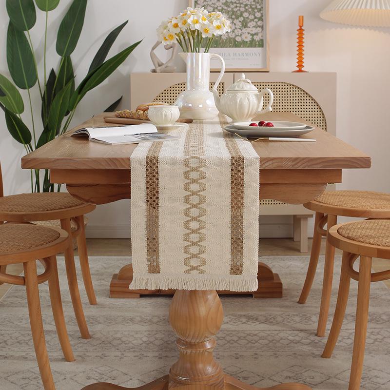 Скатерть Henggang из хлопка и льна в стиле ретро с кисточками – легкая роскошь в американском стиле