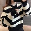 Европейская станция осень и зима новый универсальный ленивый трикотажный свитер с круглым вырезом, в стиле ретро, с длинным рукавом, полосатый, контрастного цвета, пуловер