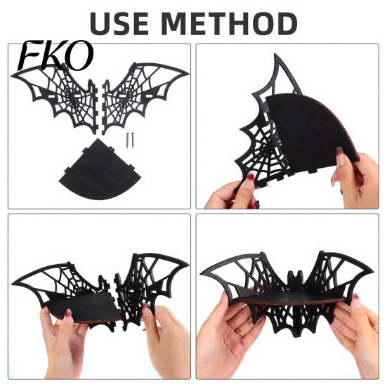 Decorative Wall Corner Mount Halloween Wooden Bat Shelf, Black Mounted Candle Holder Stand, Gothic Hanging Shelf Decor Display Rack for Home