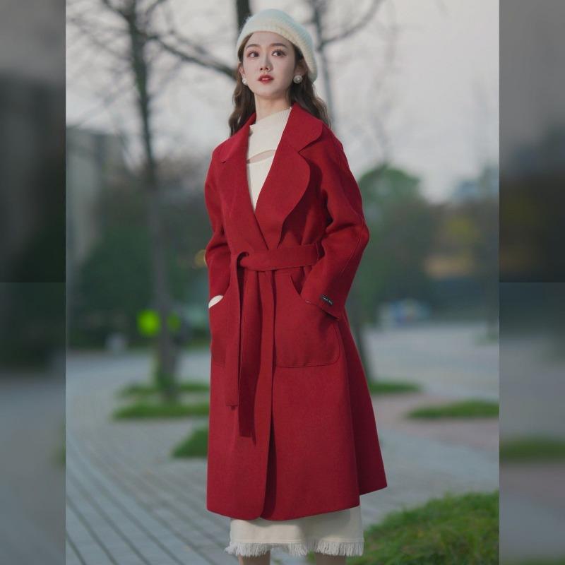 Модное длинное женское пальто из высококачественной шерсти на весну и осень