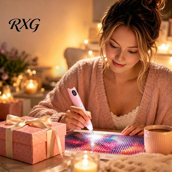 Craft Tool for Faux Diamond Art Electric Rhinestone Pen, Wireless with 3 Suction Pen Light Levels, LED Modes, Rechargeable Ergonomic DIY Kits