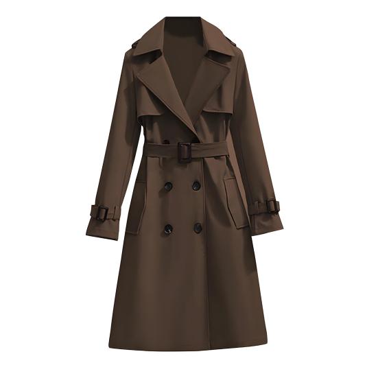 Women's Trench Coat Double-Breasted Classic Lapel Overcoat Windproof Long Belted Jacket Fall Outerwear with Pockets