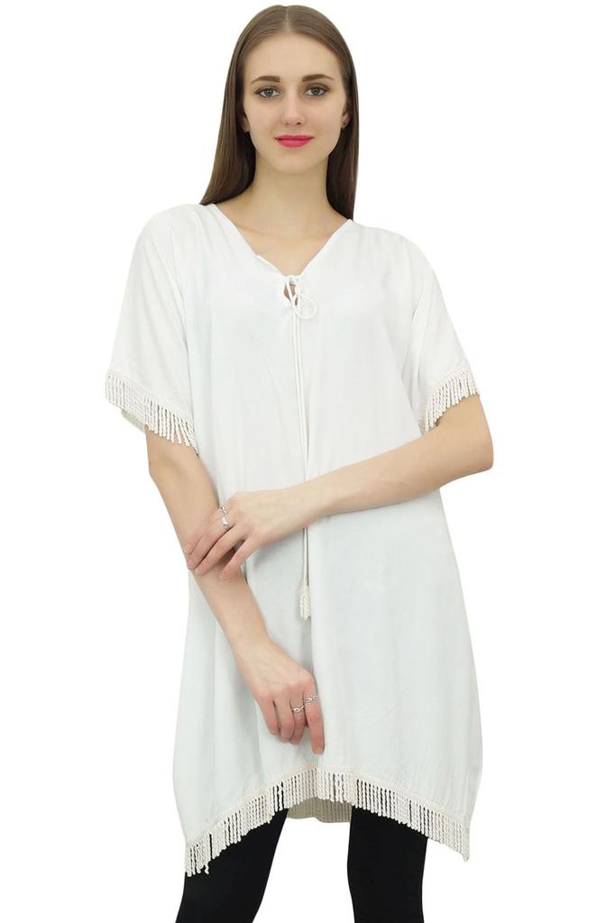 Bimba Женская белая кимоно рукав повседневная туника бохо блузки топ с
