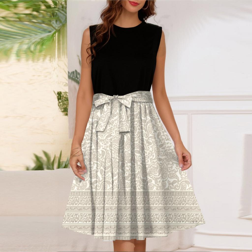 Женское модное повседневное короткое платье без рукавов со шнуровкой и круглым вырезом