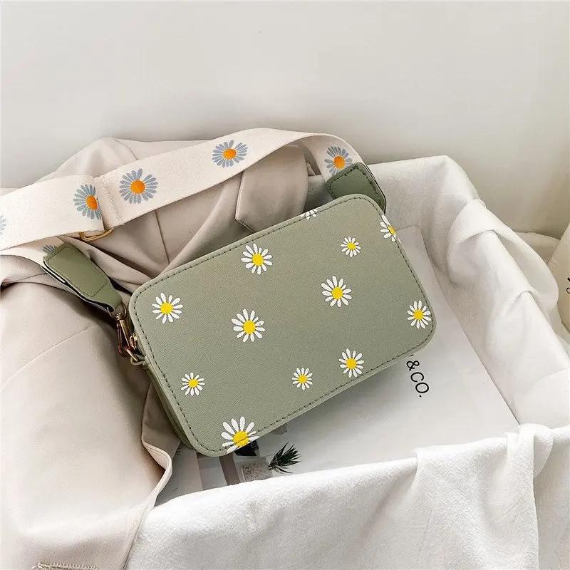 Модная женская сумка, сумка через плечо с ромашковым узором, маленькая квадратная сумка с принтом, классическая элегантная сумка через плечо, сумка через плечо